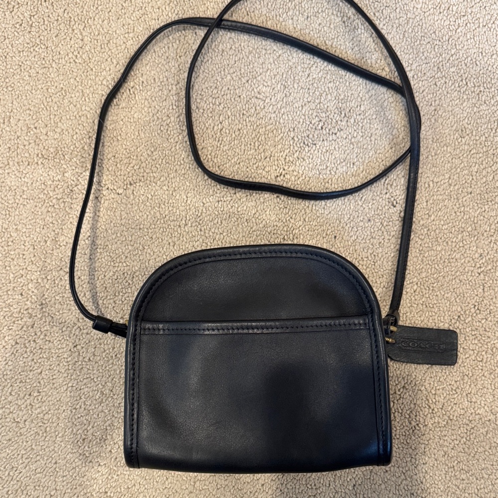 Coach Black Leather Compact Crossbody Bag